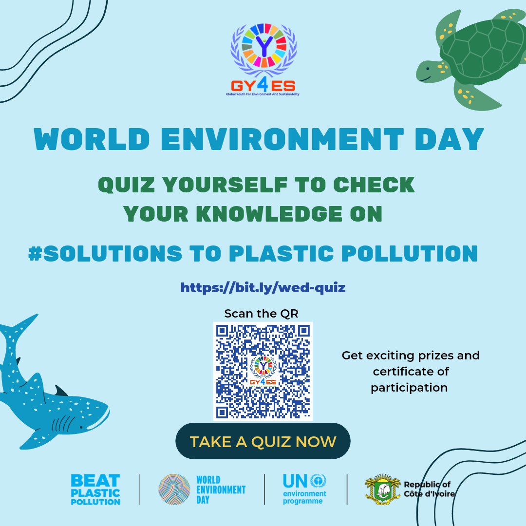 The 2023 World Environment Day campaign #BeatPlasticPollution calls global solutions to combat plastic pollution.

bit.ly/wed-quiz

Take a quiz now for the 2023 #WorldEnvironmentDay celebrations because we can #BeatPlasticPollution!