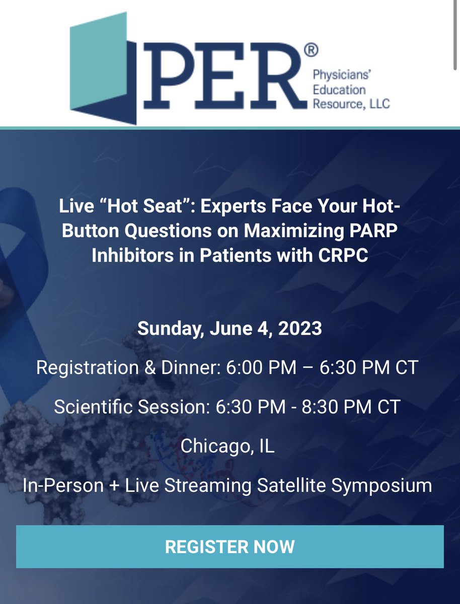 Great Win for precision medicine in #prostatecancer #ASCO23 ! Tonight join us @neerajaiims @AtishChoudhury and #EvanYu for a PER ‘hot seat ‘ symposium on parp inhibition in mCRPC ! Promise to make it a ‘true ‘ hot seat for our faculty ! bit.ly/3B6i1od