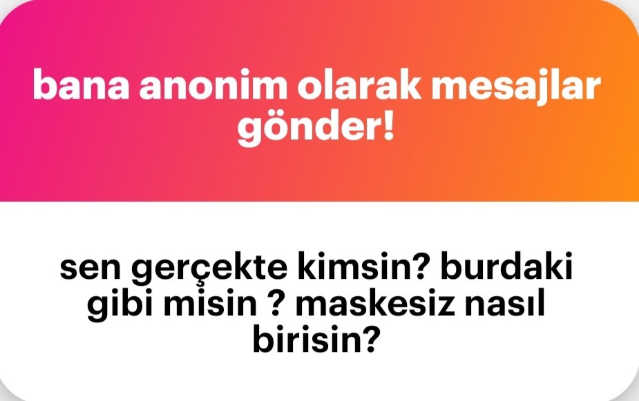 Burdaki gibi derken?
Maske: pandemide bile maske takmamış biri olarak teessüf ediyorum :)
Gerçekte kim olduğumu merak eden varsa Atabulvarı Starbucks'ta (yakın old. için) buluşabiliriz