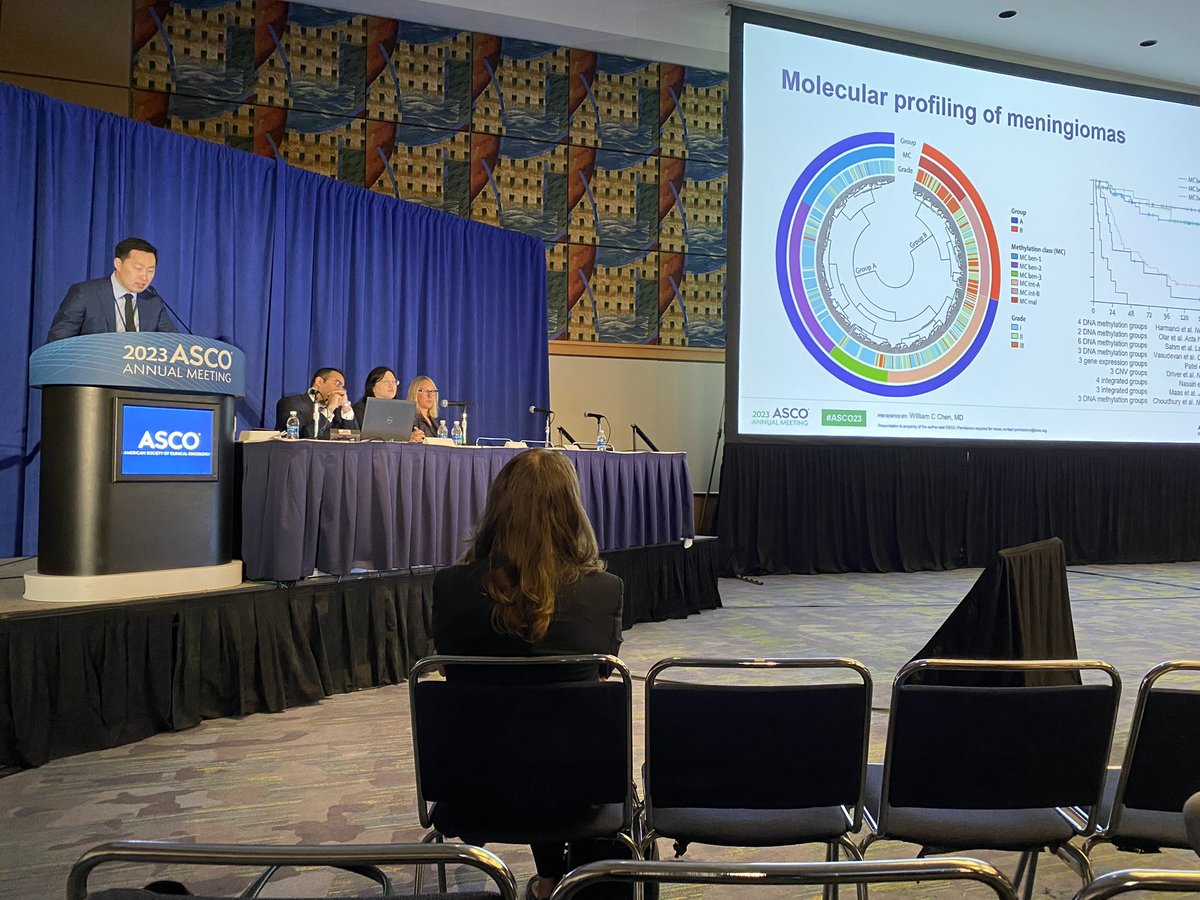 @WilliamCChen1 presenting his award-winning research on a biomarker that predicts #meningioma radiation response at #ASCO2023. Photo credit to @J_deGrootMD @JennieWTaylor and Susan Chang! @NeurosurgUCSF @UCSFCancer @UCSF