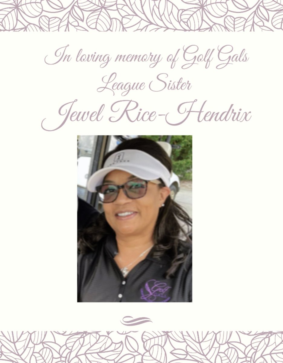 Today we gather to remember our @Golf_GALS League Sister Jewel Rice-Hendrix. Memorial Fellowship at 3, Memorial Play at 4pm at Wolf Creek ⛳️💔💜 #golfgals @BlackGirlsGolf