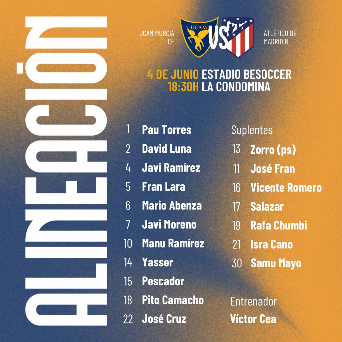 📌 Nuestro XI elegidos para el #UCAMMurciaAtletiB.