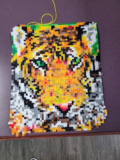 Check out this amazing piece of art made by Rochelle in our day services program. This piece of artwork was made by fuse beads. Isn't she talented!