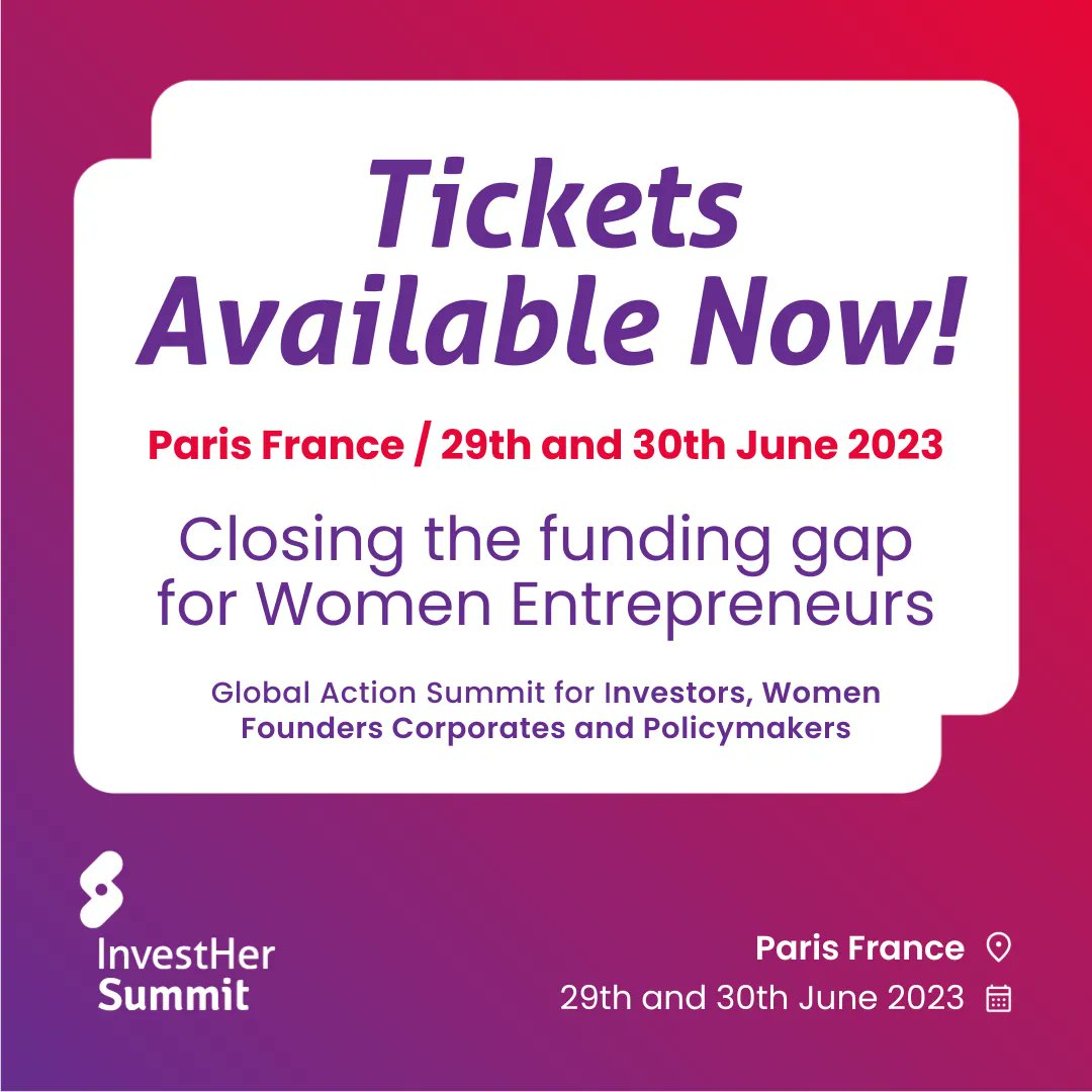 Join us at #InvestHerSummit2023, Paris, June 29 - 30th 🇫🇷 Tickets → buff.ly/41zNpH5 Our mission: get 1 million women entrepreneurs funded by 2030. Together, let's create a future of equal opportunities #InvestHerSummit2023 #WomenEmpowerment #CommunityIsCapital
