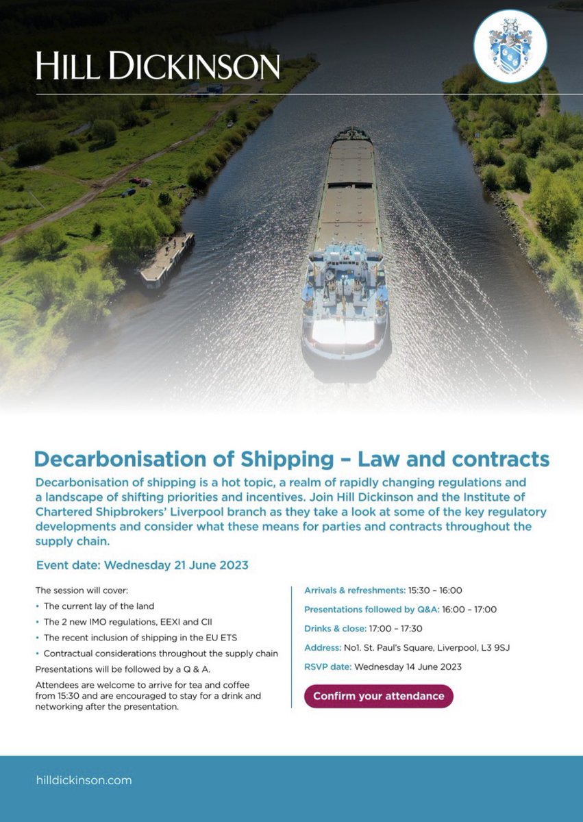 Mersey Mariners (@merseymariners) on Twitter photo Another event happening this month, <a href="/HD_MarineTeam/">Hill Dickinson Marine Lawyers</a> are hosting a presentation on Wednesday 21st June with the Chartered Shipbrokers. Details in picture. Another event happening this month, <a href="/HD_MarineTeam/">Hill Dickinson Marine Lawyers</a> are hosting a presentation on Wednesday 21st June with the Chartered Shipbrokers. Details in picture.