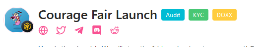 We just received our #audit badge!🟣🐶

We currently have #audit #KYC #doxx !🔥

Presale starting in less than 3 hours, so be prepared!💥

pinksale.finance/launchpad/0x59…

#audit #presale #pinksale #fairlaunch #courage #bsc #binance