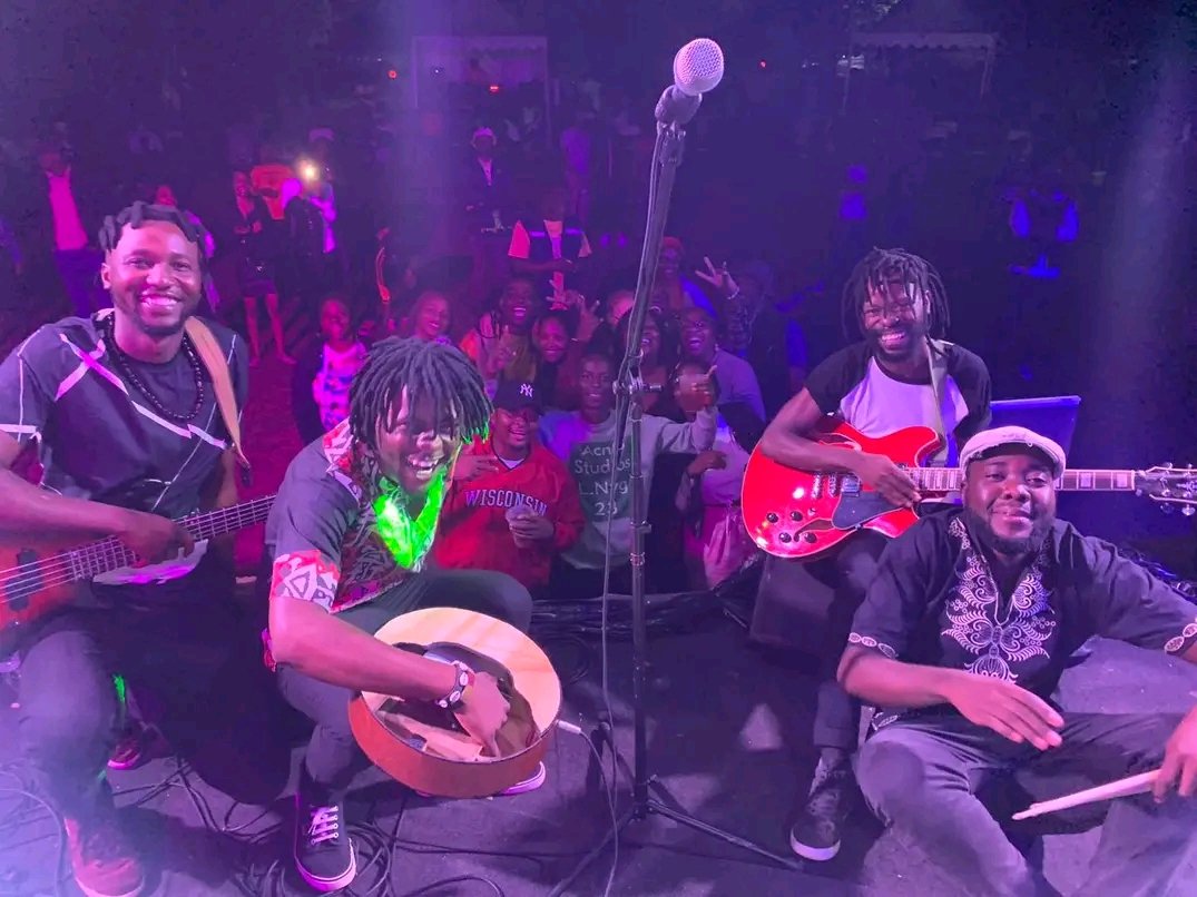 How about "Get ready to dance to the beats of our Afro fusion music, a unique blend of African rhythms and modern melodies that will transport you to another world!" or "We're here to spread joy and love through our music
#Gwevedzi
<a href="/afrobeatradio/">AfrobeatRadio</a>
<a href="/muse_africa/">MUSE AFRICA</a> 
@earGROUNDzw