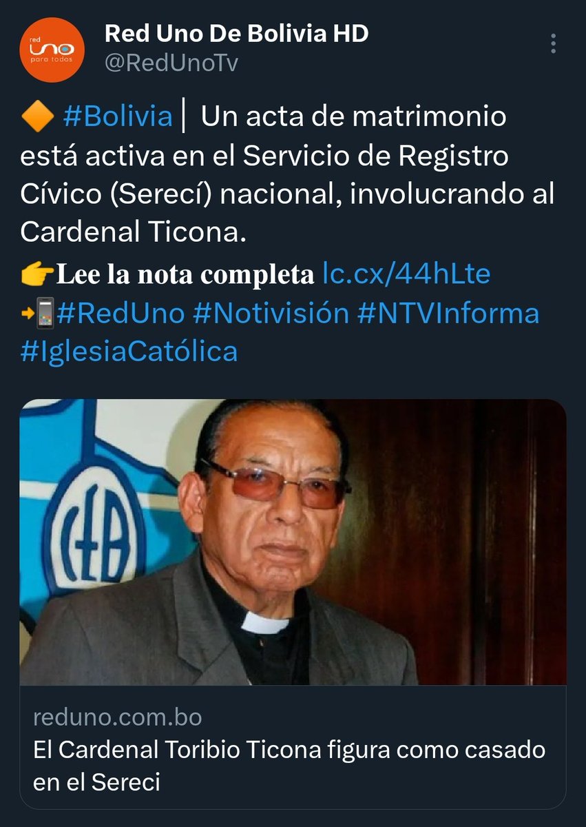 No lo decimos nosotros lo dice la
#PrensaVendida
#PrensaCorrupta
#PrensaSicaria
Acta de Matrimonio del Cardenal Ticona?????? 😱😱😱😱👇