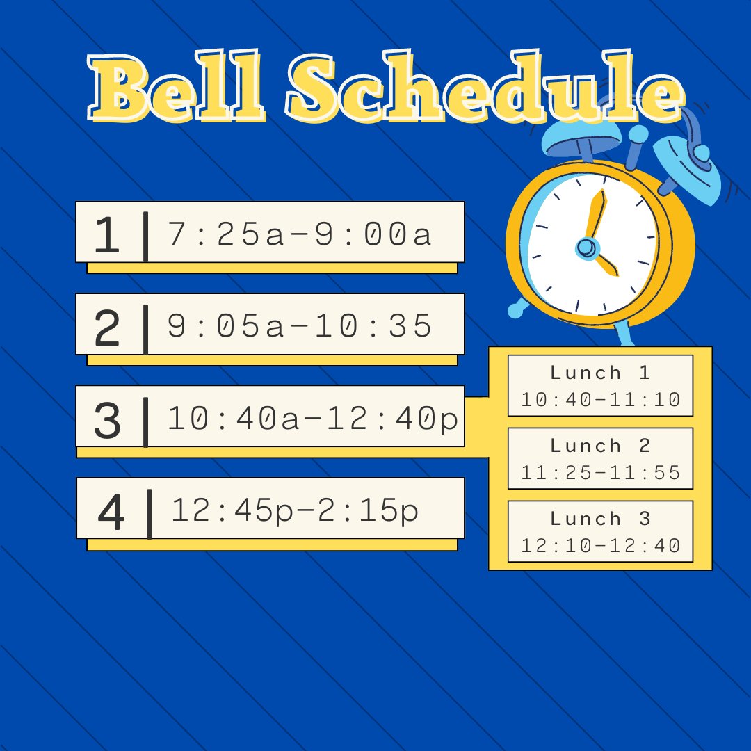 Here is your FINAL schedule! Remember Friday is a day for make-up exams only.