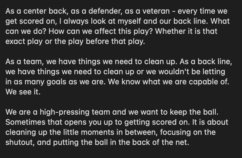 #LAvCHI #AngelCityFC Sarah Gorden on what the defense and the entire team can do to see improvements moving forward