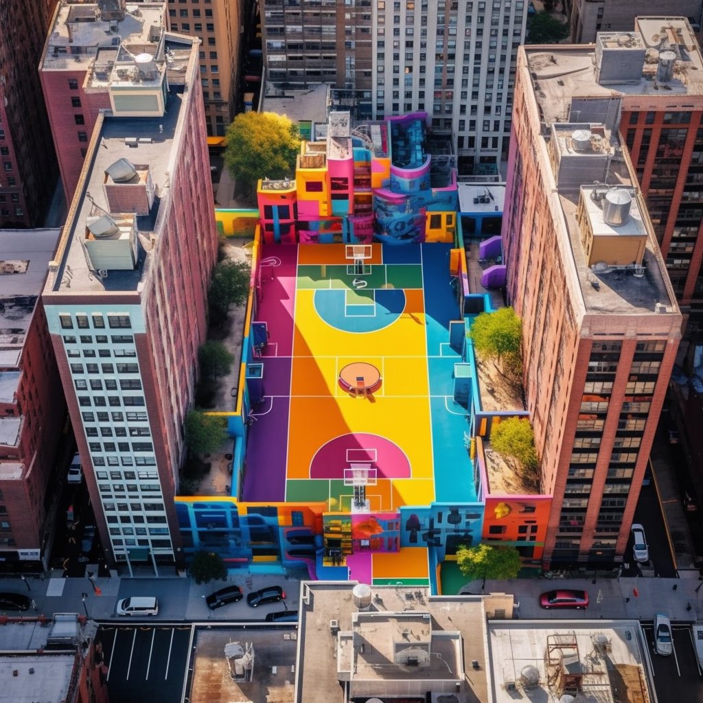 Imaginer un playground au cœur des buildings 🏀 #IA #midjourney5 #illustration