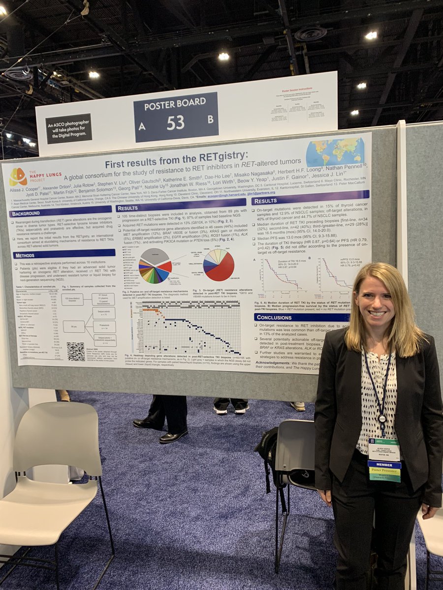 Superstar fellow @alissajcooper of @MGHThoracicOnc presents initial results from the global RETgistry of >100 post RET TKI biopsies to define mechanisms of resistance #happylungs @JessicaJLinMD @alexdrilon @RETpositive @RetRenegades @MSKCancerCenter