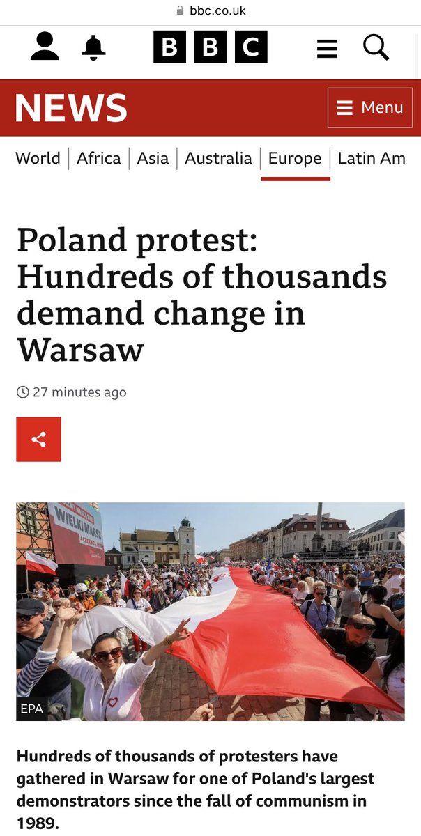 MagisterAnglik's tweet photo. Niesie się!✌️🇵🇱 

BBC: Hundreds of thousands of protesters have gathered in Warsaw for one of Poland's largest demonstrators since the fall of communism in 1989.

#WielkiMarsz #Marsz4czerwca https://t.co/EqbRkwhNdy
