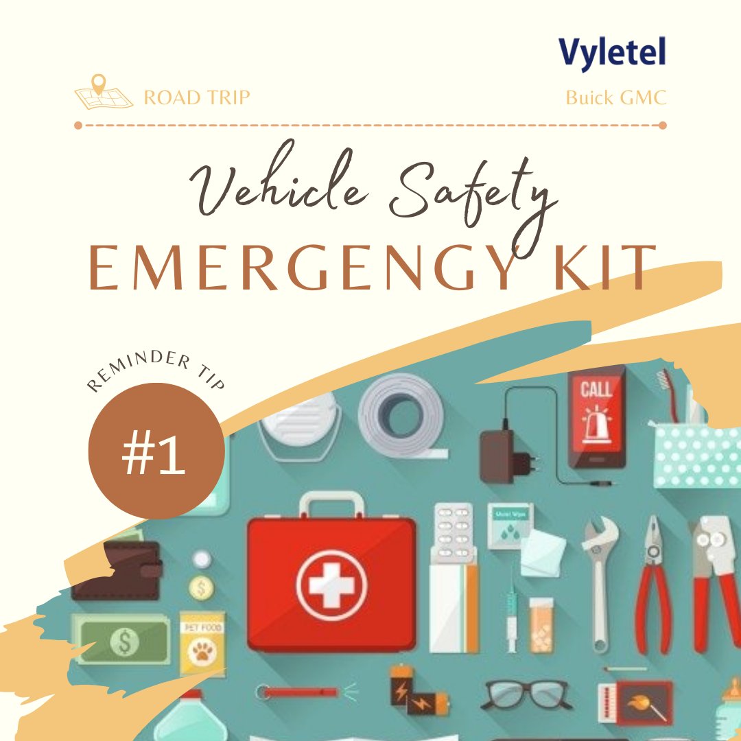 Are you ready for Road Trip Season? 🛣
👀 Keep a look out all month long as Vyletel brings you reminder tips for staying safe on the road!

👍 TIP #1: Remember to pack a roadside emergency kit with essentials all the way from tools to snacks! 🧰🥪

#RoadTripReady #SafetyTips