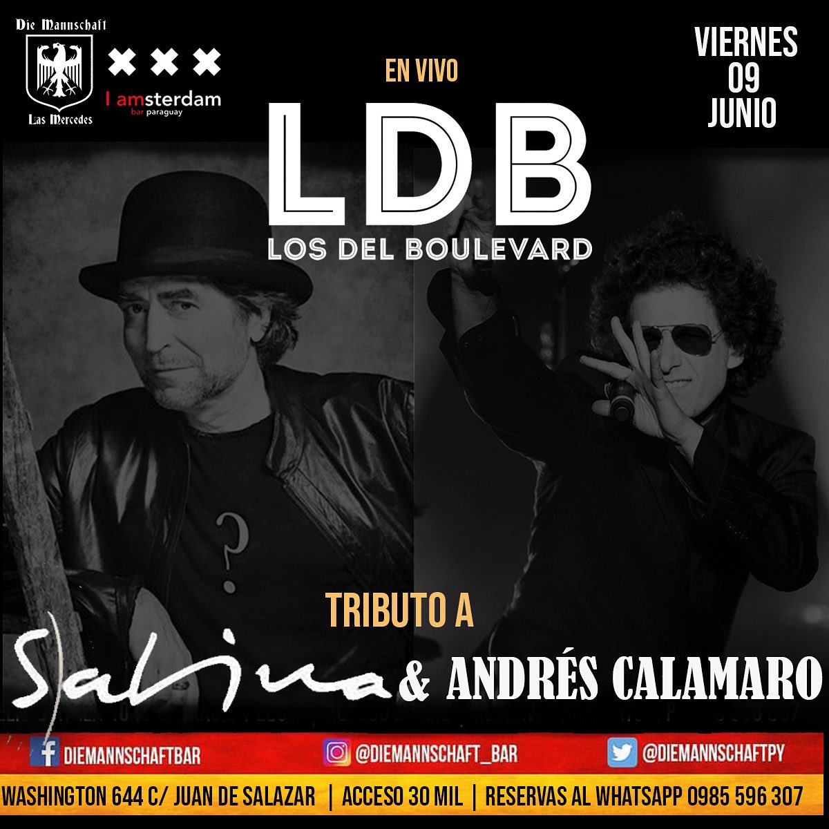 ESTE VIERNES 09/06 🤘🏻🤘🏻 en @Die_lasmercedes TRIBUTO a #sabina & @a_calamaro por @LOSDELBOULEVARD 🤯🤯🤯🤯🔥🔥🔝🤘🏻🤘🏻 📲0985596307. ABRIMOS 18hs. Música en vivo arranca 23hs aprox. 🔥🔥🔥🔥🔥🔥