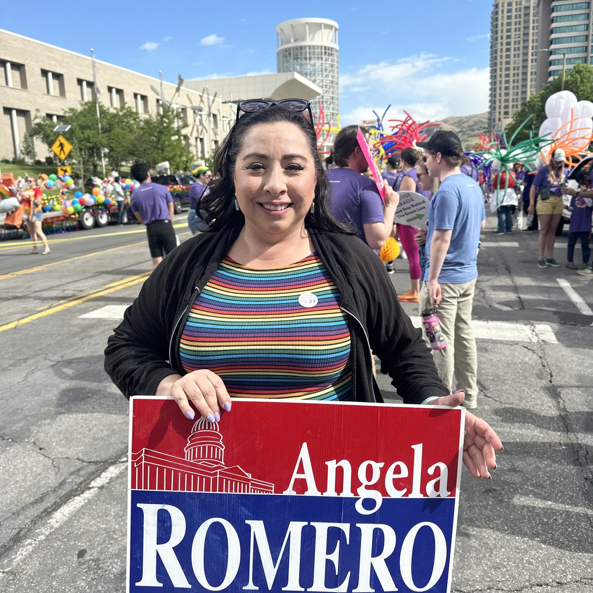 RepAngelaRomero's tweet photo. Thank you @ppacutah for inviting me to join you at the Utah #Pride #Parade. I’ll always stand w/ our #LGBTQIA community and for #PPAU. #utahpride #loveislove #abortionishealthcare #utleg #utpol https://t.co/bEeJus6ztK