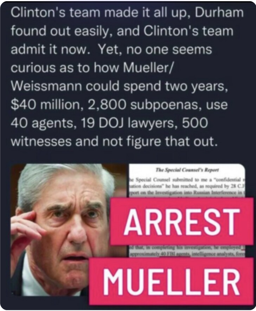 PamJamiso13's tweet photo. #Mueller #ArrestMueller #DurhamReport #HillaryforPrison https://t.co/HWBdLwEqUw