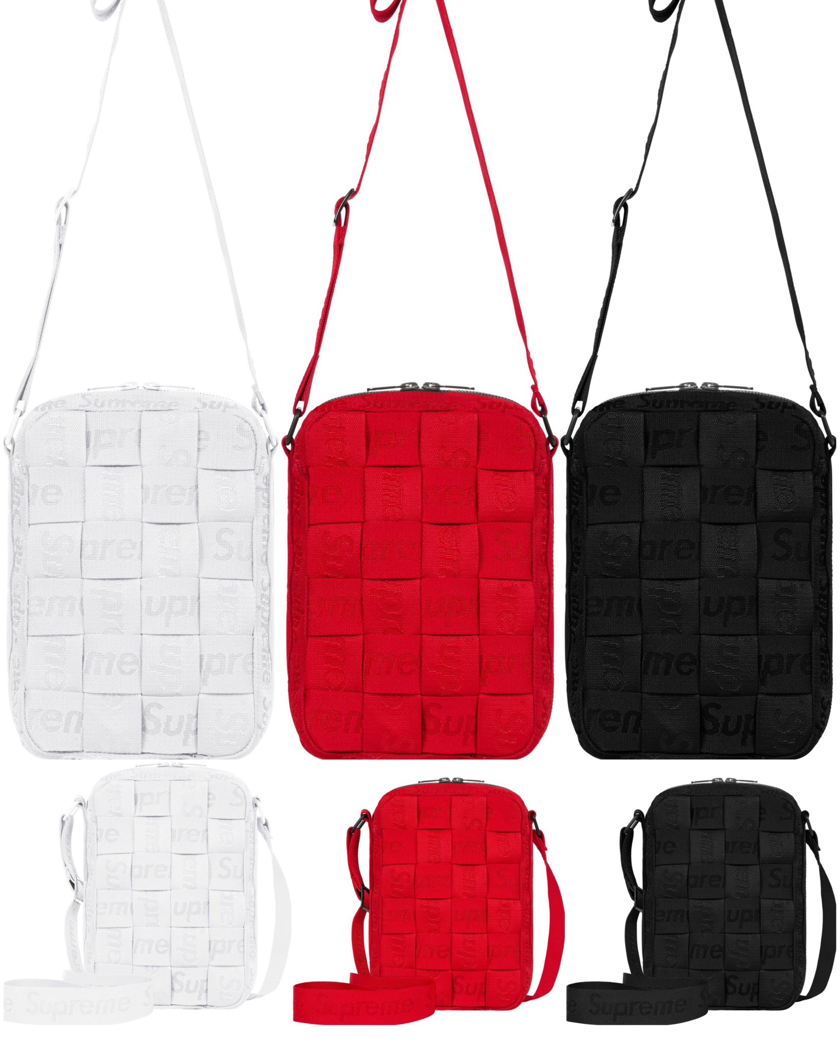 DropsByJay on X: Supreme Woven Shoulder Bag and Large Tote also releasing  this week! Available in Red, White and Black. Stay tuned for more Week 16  news set to come soon. Who's