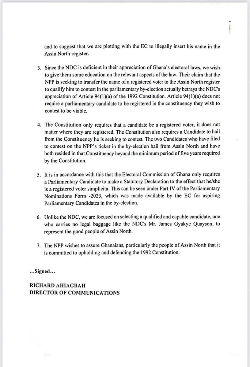 justinkfrimpong's tweet photo. THE NEW PATRIOTIC PARTY IS NOT SEEKING TO TRANSFER ANY VOTER TO ASSIN NORTH VOTERS REGISTER, IGNORE THE NDC’S BASELESS CLAIMS https://t.co/1u7t6eZhfb