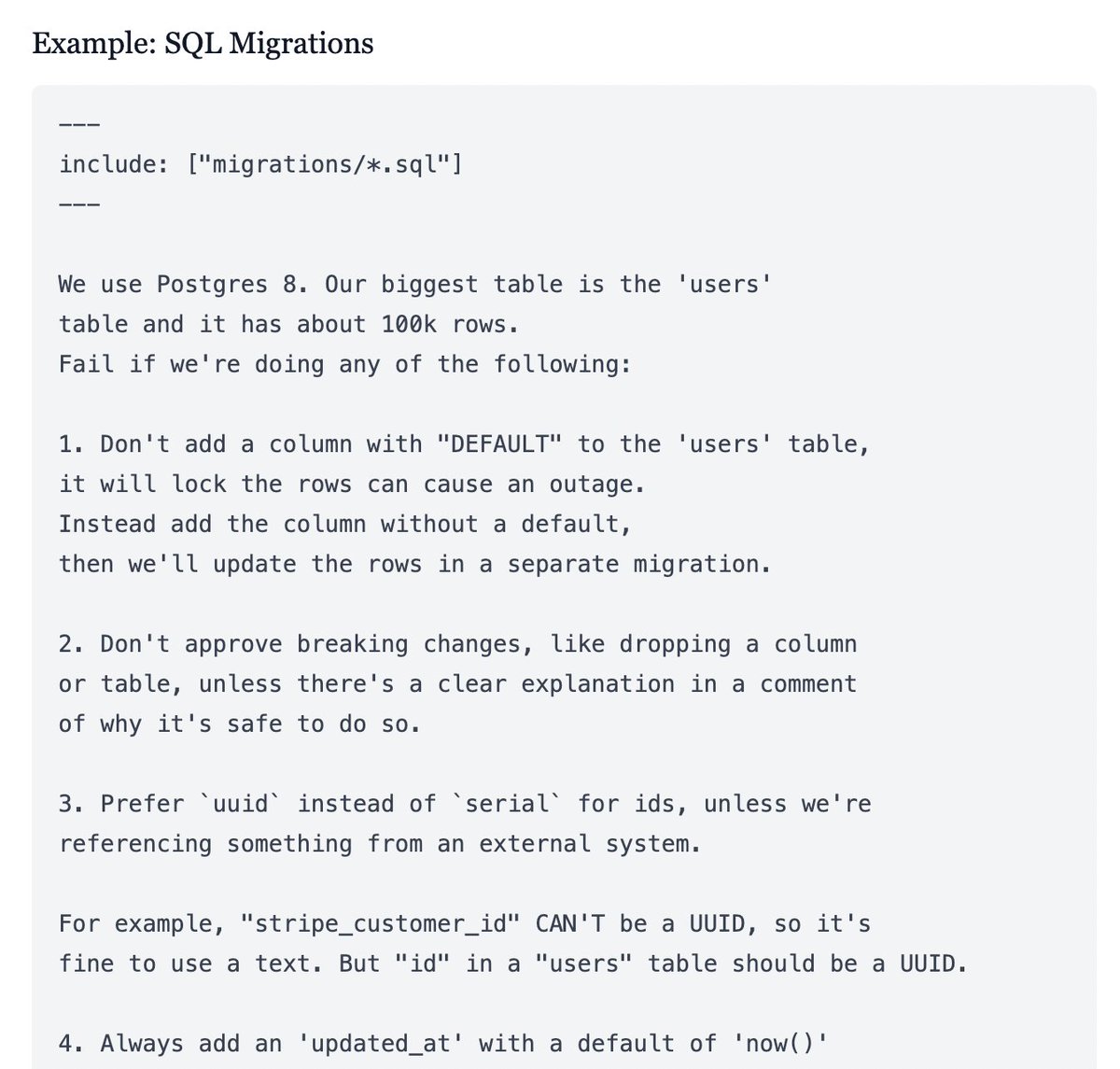 it's time to lighten the burden on your team's postgres expert with <a href="/lintrule/">lintrule</a> 

they've been the bottlenecked codeowner for too long