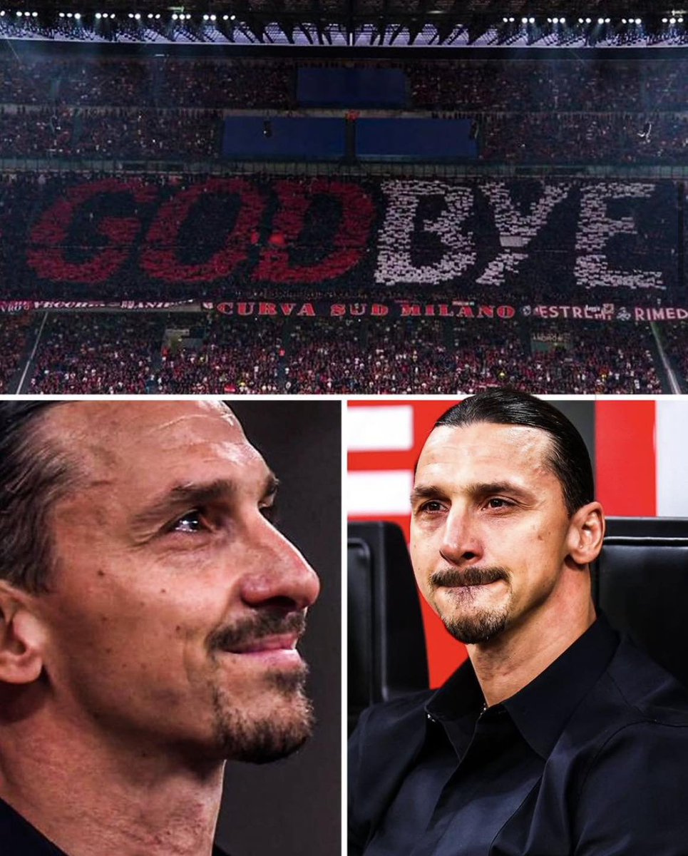 FootballFunnnys's tweet photo. Zlatan Ibrahimovic has announced his retirement from professional football.

He was moved to tears as he bid farewell to AC Milan and the iconic San Siro stadium ❤️🖤

The Milan fans honoured Zlatan with a tifo which spelt out "GODBYE" 🥹

A true legend of the game 🐐 https://t.co/qhK9VPBTb0