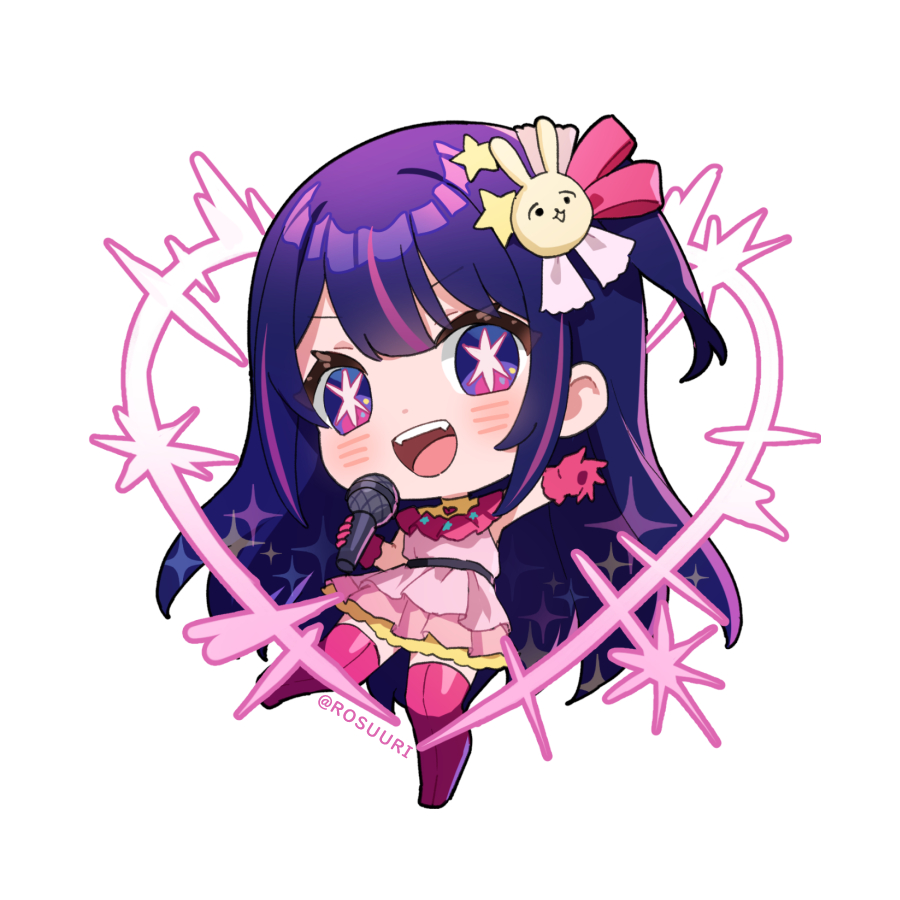 1girl microphone chibi holding microphone solo purple hair purple eyes  illustration images