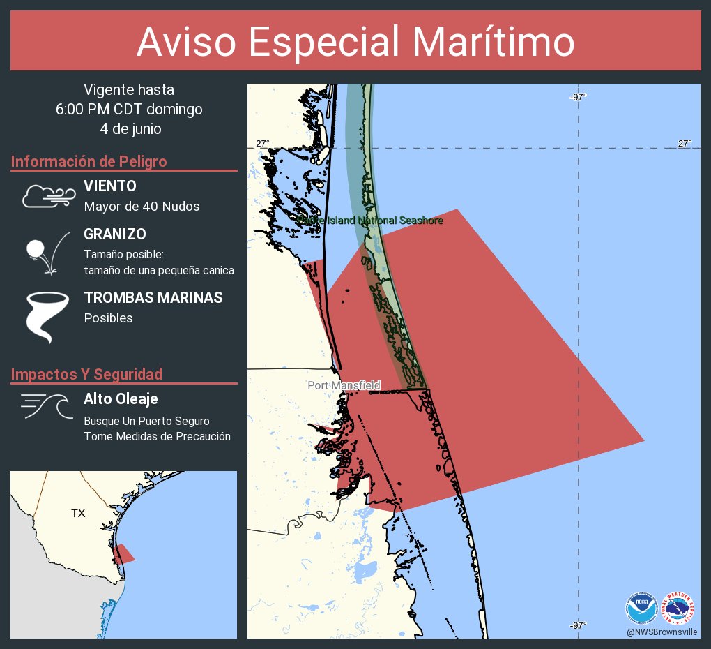 NWS Brownsville on Twitter "Aviso Especial Marítimo incluye Aguas costeras desde la Bahía de