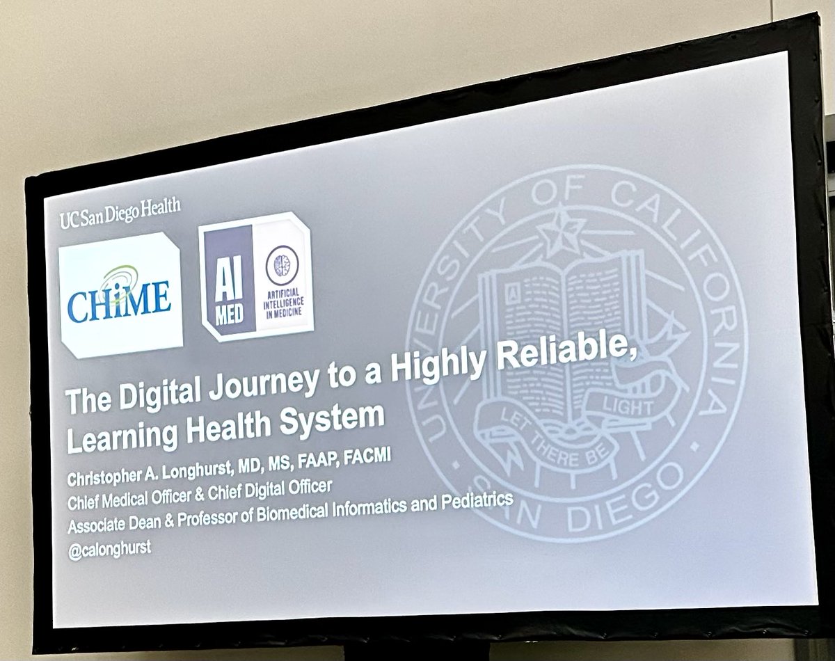 Another amazing talk by ⁦<a href="/CALonghurst/">Christopher A. Longhurst, MD</a>⁩ at #CHiMES #Aimed about making a real difference for patients