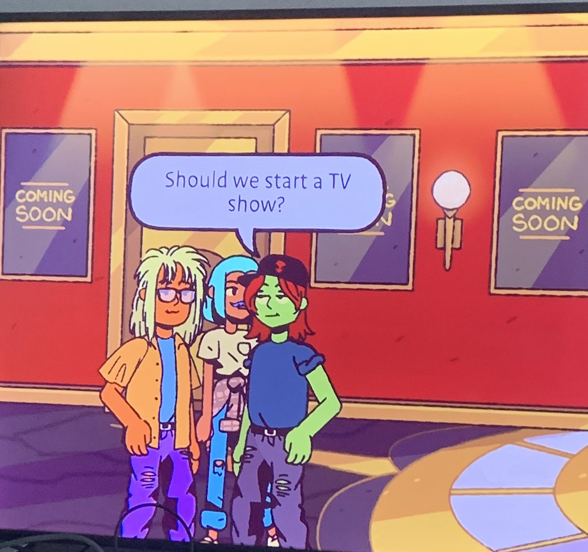 i'm really enjoying my play through so far of the big con!!! love the 90s aesthetics, rad ghost, sapphic couples, frequent gender neutral language, casual representation, and the very fun storyline!!! also chuckled at the wayne's world cameos
here's a couple random screen grabs