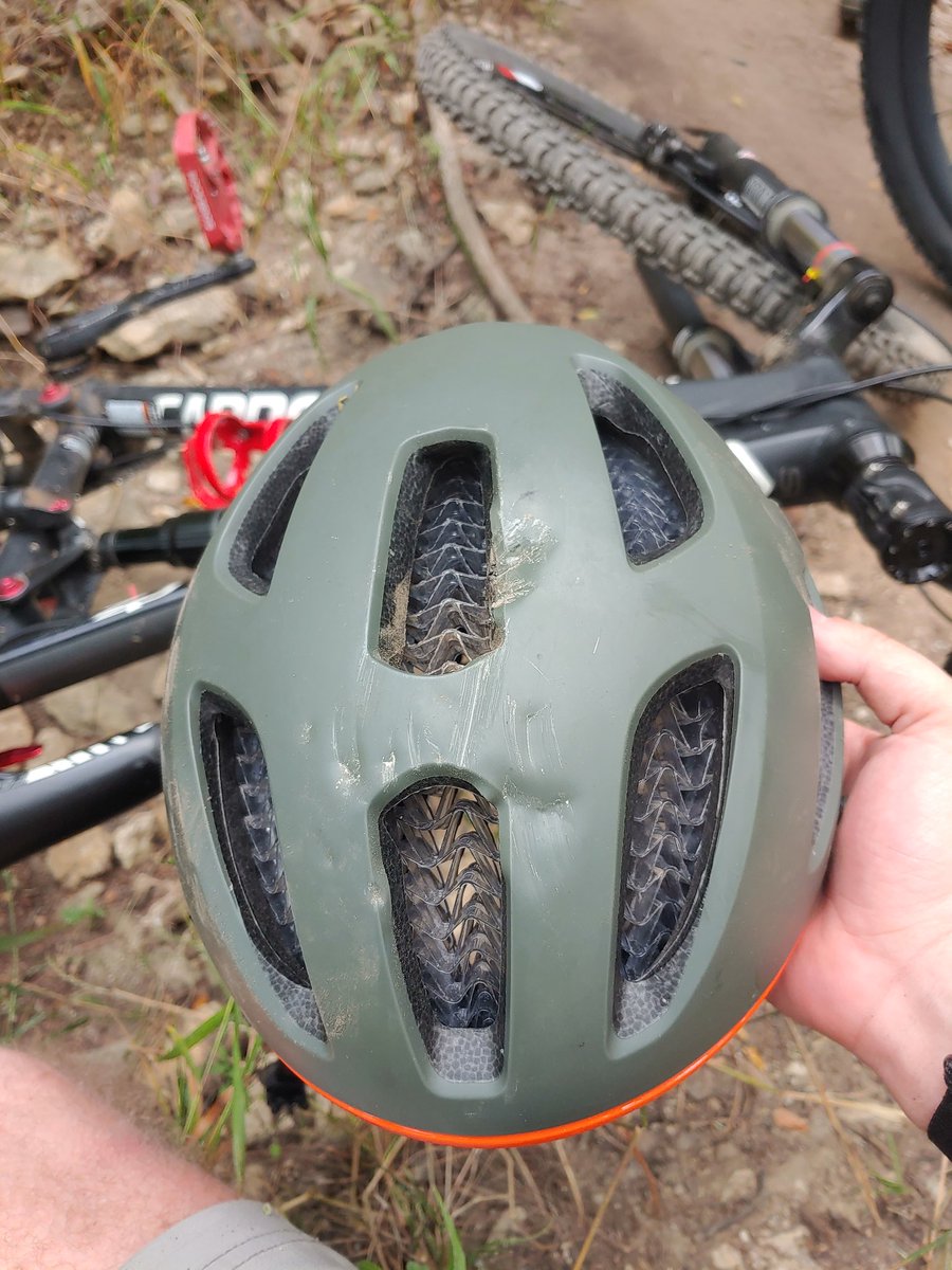 Shout-out to my <a href="/Bontrager/">Bontrager</a> helmet doing its job today. Despite wrecking on a #mtb trail and getting launched head first into a rock at 13mph, I rode away with only mild neck soreness and no TBI.