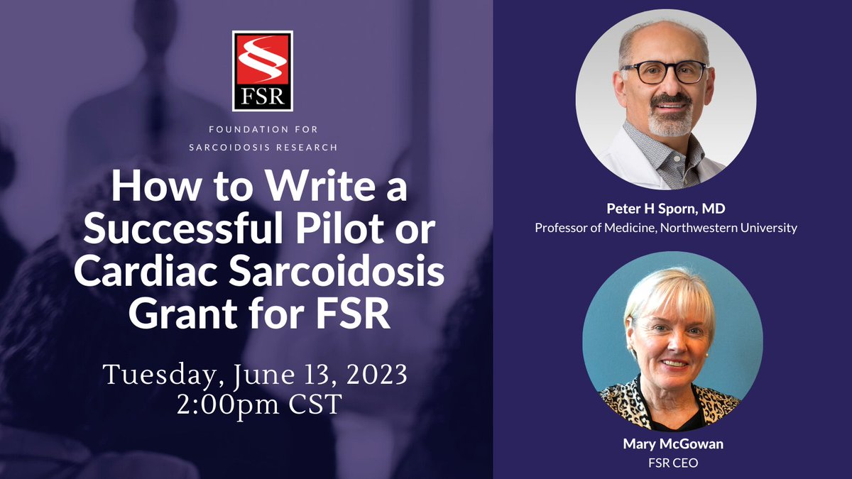 Physicians & researchers are invited to attend a Grant Writing Webinar June 13th! Attendees will receive exemplary tips, techniques, & examples from experts. Register: loom.ly/vU9SlTs @peter_sporn #sarctwitter #sarcoidosis #cardiactwitter #grantwriting
