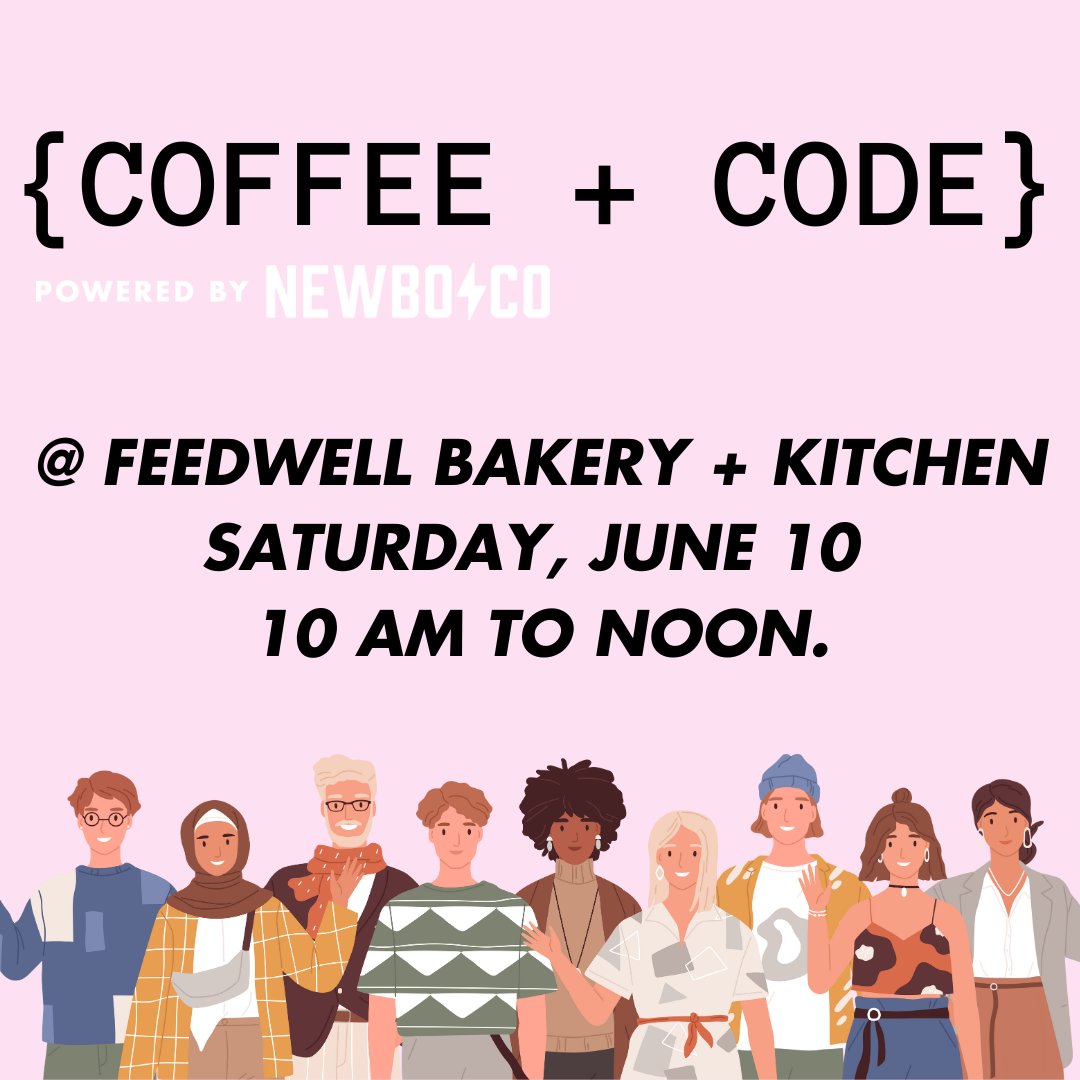 NewBoCo's tweet photo. Are you looking for an opportunity to network, learn new skills, and meet people in tech? Coffee + Code this Saturday 10 am-12pm is the place to be! Beginners welcomeβjoin us for an exciting morning of connecting and coding! #crevents #newboco https://t.co/5CdPdW8yWd