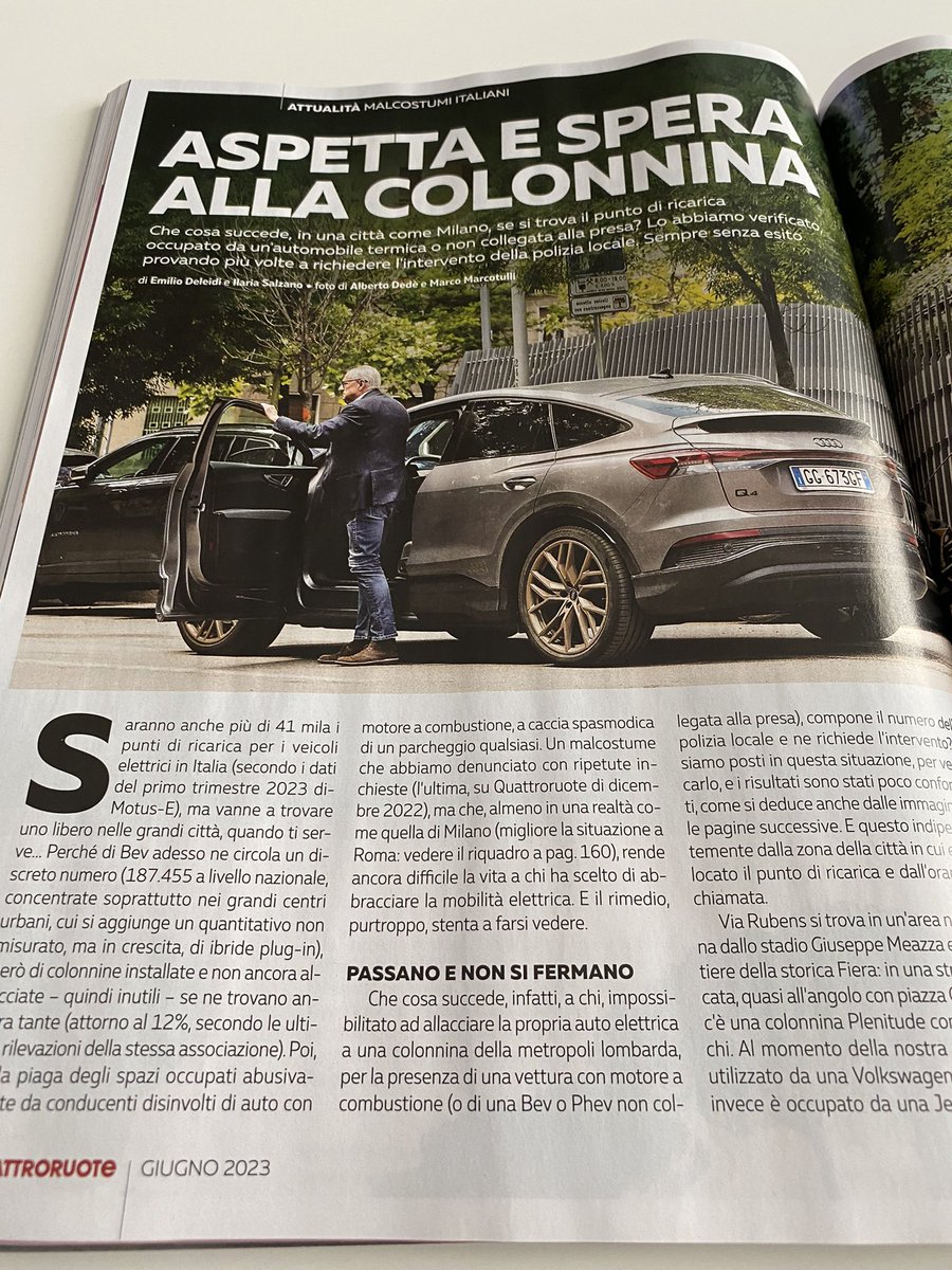 Su #quattroruote di giugno: colonnine occupate, vigili di #milano non pervenuti... e la ricarica aspetta...