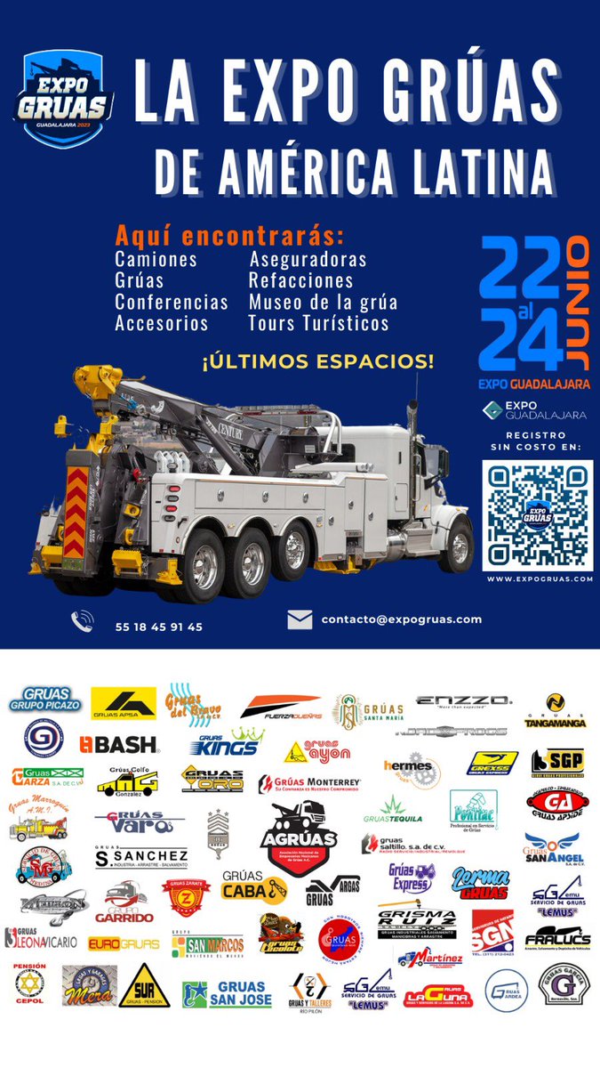 𝗘𝘅𝗽𝗼 𝗚𝗿𝘂́𝗮𝘀 𝗚𝘂𝗮𝗱𝗮𝗹𝗮𝗷𝗮𝗿𝗮 𝟮𝟬𝟮𝟯

📆 22,23,24 de junio

📍Expo Guadalajara 

✍️Registro sin costo en:
𝘄𝘄𝘄.𝗲𝘅𝗽𝗼𝗴𝗿𝘂𝗮𝘀.𝗰𝗼𝗺

📱5518459145

❗️Te esperamos ❗️
#gruerodecorazon 
#gruas #ventadegruas
#gruasdecalidad
