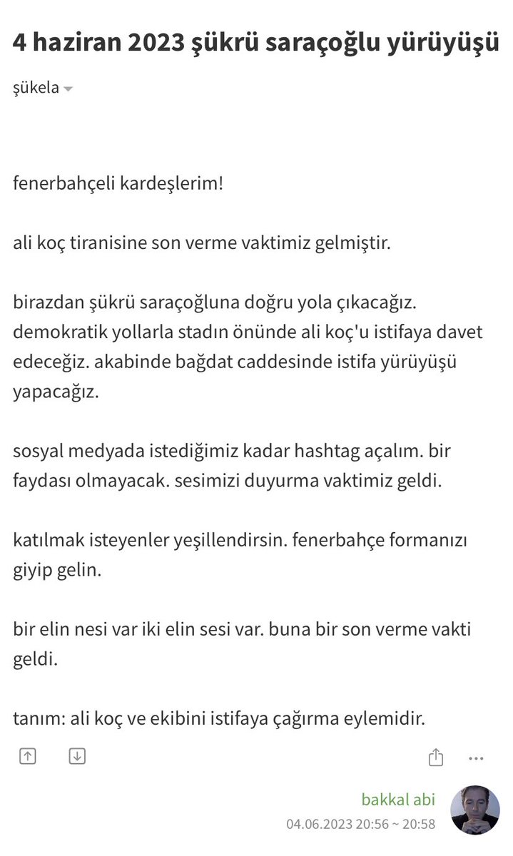İMKANI OLAN HERKES SARACOĞLU'NA!

Ekşi Sözlük'te açılan başlık ile Şükrü Saracoğlu Stadyumu'na yürüyüş başlatıldı. İmkanı olan herkes Şükrü Saracoğlu'na!

#İstifaİçinSaracoğluna