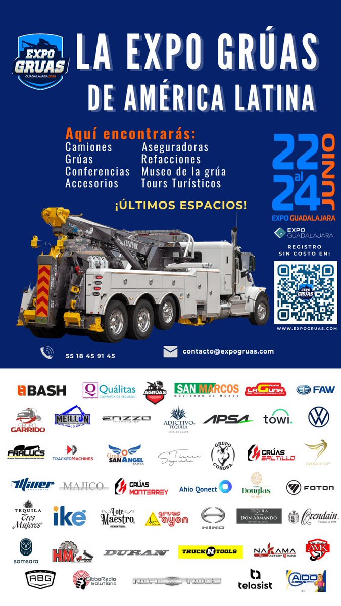 Te esperamos en 
𝗘𝘅𝗽𝗼 𝗚𝗿𝘂́𝗮𝘀 𝗚𝘂𝗮𝗱𝗮𝗹𝗮𝗷𝗮𝗿𝗮 𝟮𝟬𝟮𝟯

📆22,23,24 de junio

📍Expo Guadalajara 

✍️Registro sin costo en:
expogruas.com

📱5518459145

#gruerodecorazon
#gruas #ventadegruas
#gruasdecalidad