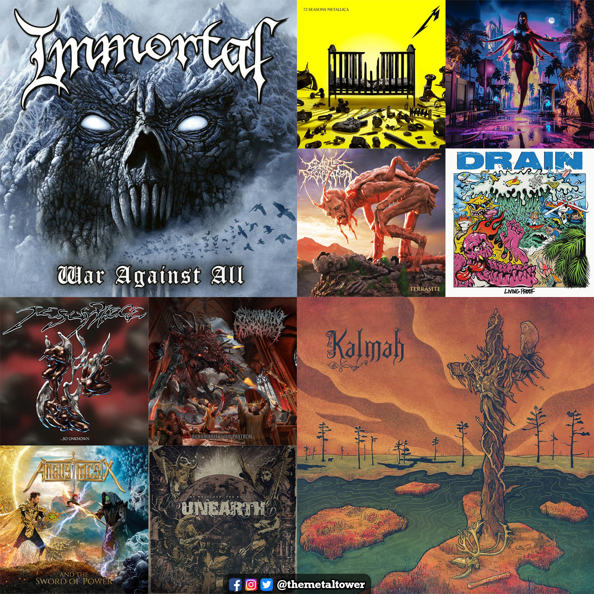 🔥#Top100Metal 👉metaltower.net/metal-chart

#Metallica #VeilOfMaya #CattleDecapitation #Drain #JesusPiece #AngusMcSix #Immortal #Kalmah #ExterminationDismemberment #Unearth