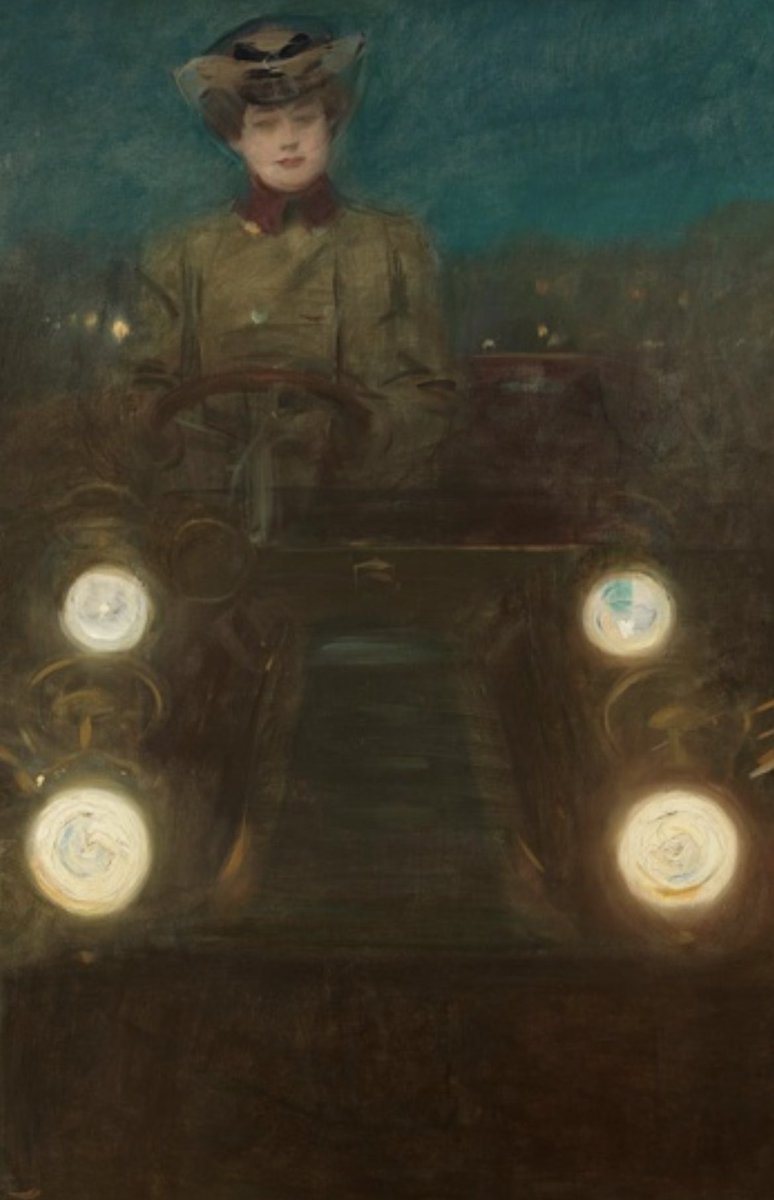 A woman driving a car, Barcelona, 1900, National Gallery’s post-Impressionism show. Painting by Ramon Casas.