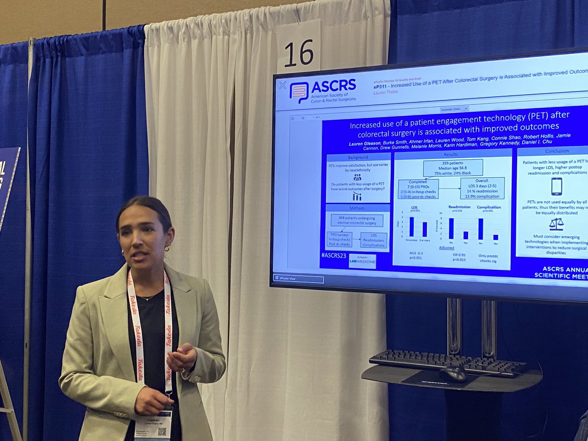 @theiss_lauren sharing @UABSurgery work with @DChu80 on Patient Engagement Technologies improving outcomes #ASCRS23