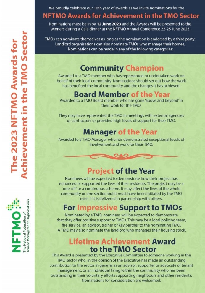 NFTMOChair's tweet photo. We will be celebrating and recognising the fantastic work of volunteers and staff at our Annual conference, details on how to nominate are on our website https://t.co/X4CFuJcKb9 #VolunteersWeek2023 #nftmo2023 #TenantManagementWorks https://t.co/EtzuzP1Xw6