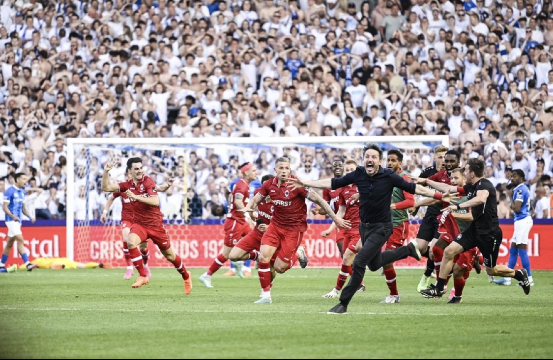Union SG - Club Brugge (1-3)
KRC Genk - Antwerp (2-2)

Minute 88: Union champions
Minute 89: KRC Genk champions
Minute 94: Antwerp champions.
