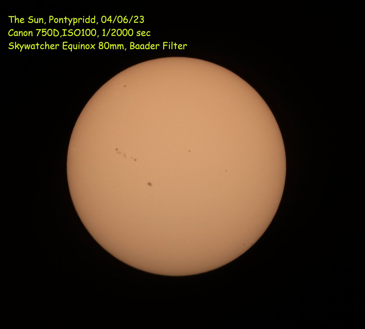 An image of the sun today, taken with a std DSLR on an 80mm refractor using a baader filter - processed slightly differently- Those sunspots are still 3,000 degrees and as big as the earth
