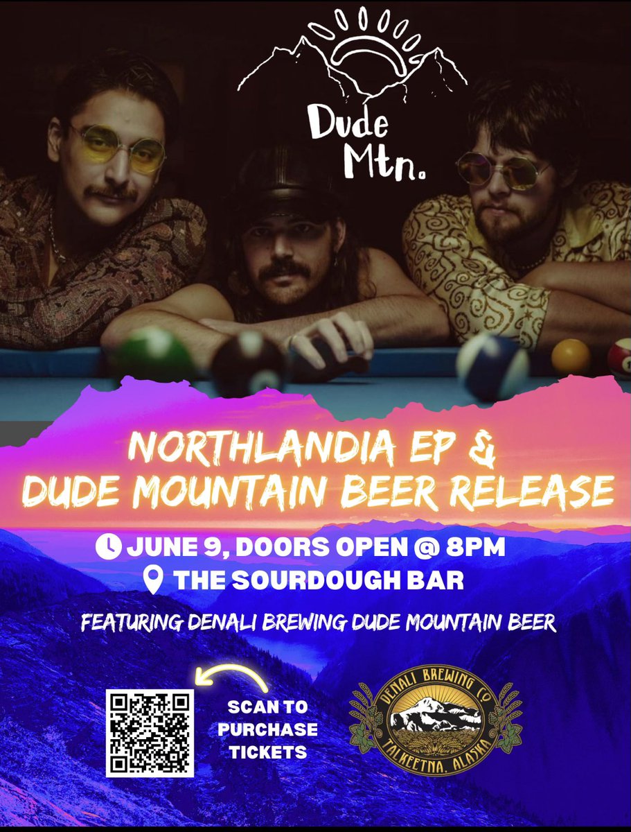 Join us this Friday, June 9, for the launch of our first EP and <a href="/DenaliBrewing/">Denali Brewing</a> ‘s brand new Dude Mountain Hazy IPA at the Sourdough Bar! Limited tickets available at $18. Very limited amount of tickets available.