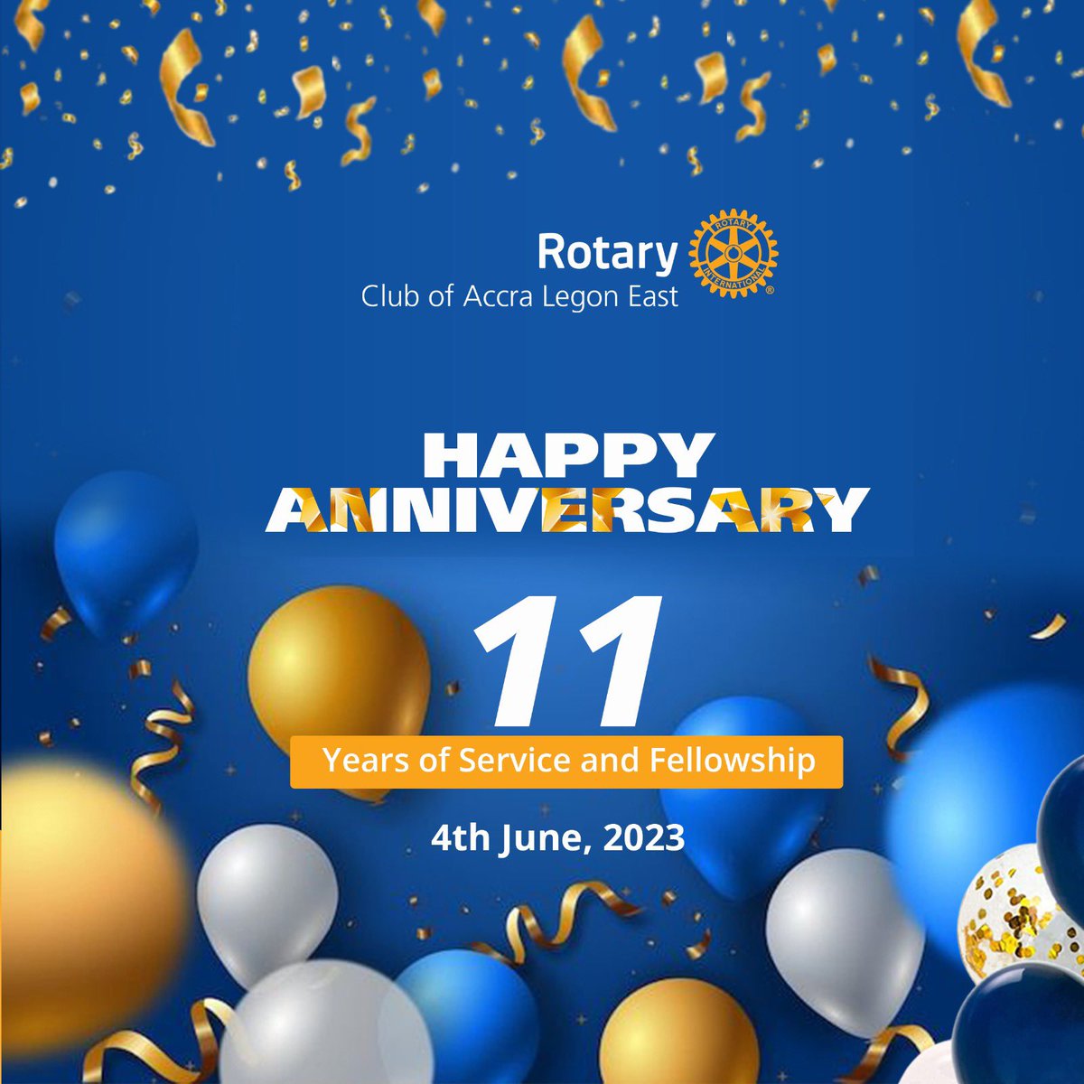 Happy Anniversary to us 🎉🎉🎊🎈🎈🎈
It’s been 11 years of service to humanity and doing good in the world. 
We are grateful to all partners in service who have been on  this journey with us from day one.. You are all jolly good fellows 🙌🏾👏🏾👏🏾👏🏾
#rotaryale
#ServeToChangeLives