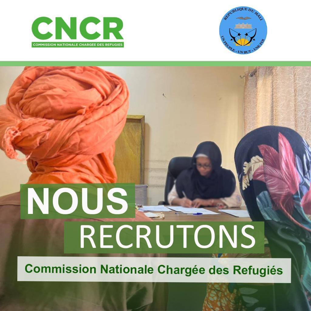 CNCRMali1's tweet image. La Commission Nationale Chargée des Réfugies (#CNCR) recrute quatre (4) assistants chargés des services communautaires 

📍Lieu d'affectation : Kayes, Koro, Gossi et Ménaka.
📆 Date limite de candidature : Vendredi 9 juin 2023 à 17h30

Plus de détails : 👉🏼 bitly.ws/H5K6