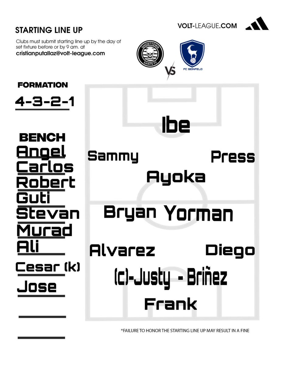 gtsfc_usa's tweet photo. STARTING XI FOR TONIGHT'S SEMI FINAL #gtsfc #morethanjustfootball https://t.co/MFki4iQGZC