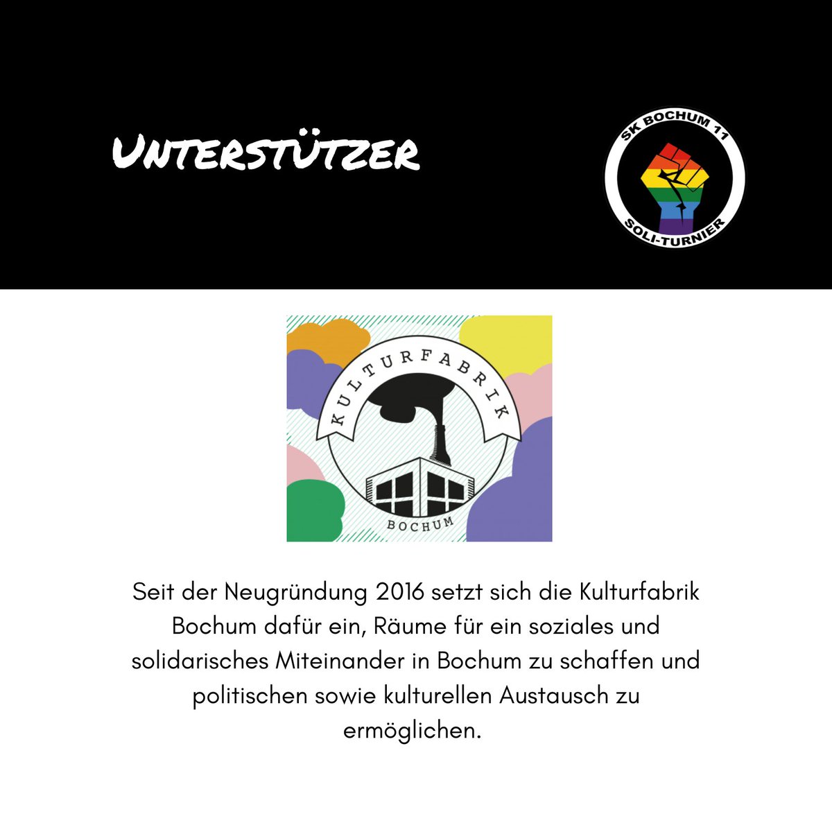 SKB_SoliTurnier's tweet photo. Selbstverständlich ist auch dieses Jahr die Kulturfabrik Bochum wieder am Start und versorgt euch mit leckeren Pommes. Die Erlöse gehen direkt in die Arbeit der Kulturfabrik.

#SKBST2023 #SKBochum #Soliturnier #LoveSKBHateNZS https://t.co/jBOJZAoDME