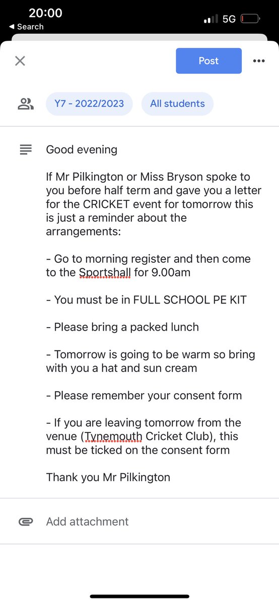 johnspencepe's tweet image. A message has just gone out on Google Classroom in relation to tomorrows @NCB_Cricket Year 7/8 Cricket at @TynemouthCC We can’t wait! Going to be a 🥵☀️one so plenty of sun protection (cream/hat etc) #Howzat