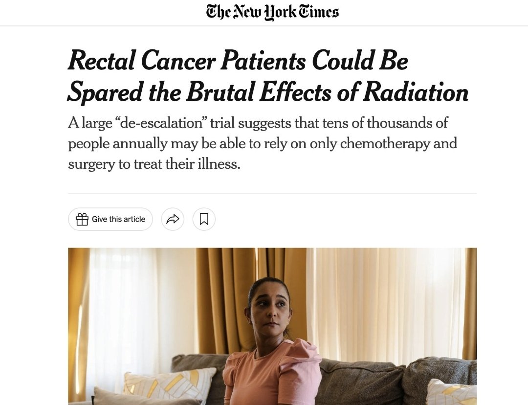 These headlines kill a medical specialty #radonc.  The study demonstrates in LA #rectalcancer with average risk factors and in which sphincter-preserving surgery can be upfront expected ,neo-adjuvant chemo alone can be a viable option with non-inferiority vs chemo-RT.