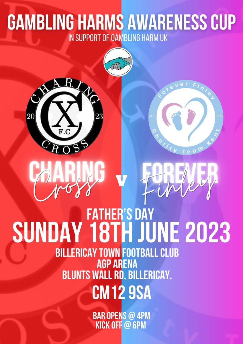 It would be great to see you here on Father's Day. Treat Dad to a great football match whilst helping to raise money to keep us doing the work we do to bring Gambling Harm Awareness to many every year. <a href="/BTFC/">Billericay Town FC</a> <a href="/GamLearn/">GamLEARN</a> <a href="/GamFamCharity/">GamFam</a>